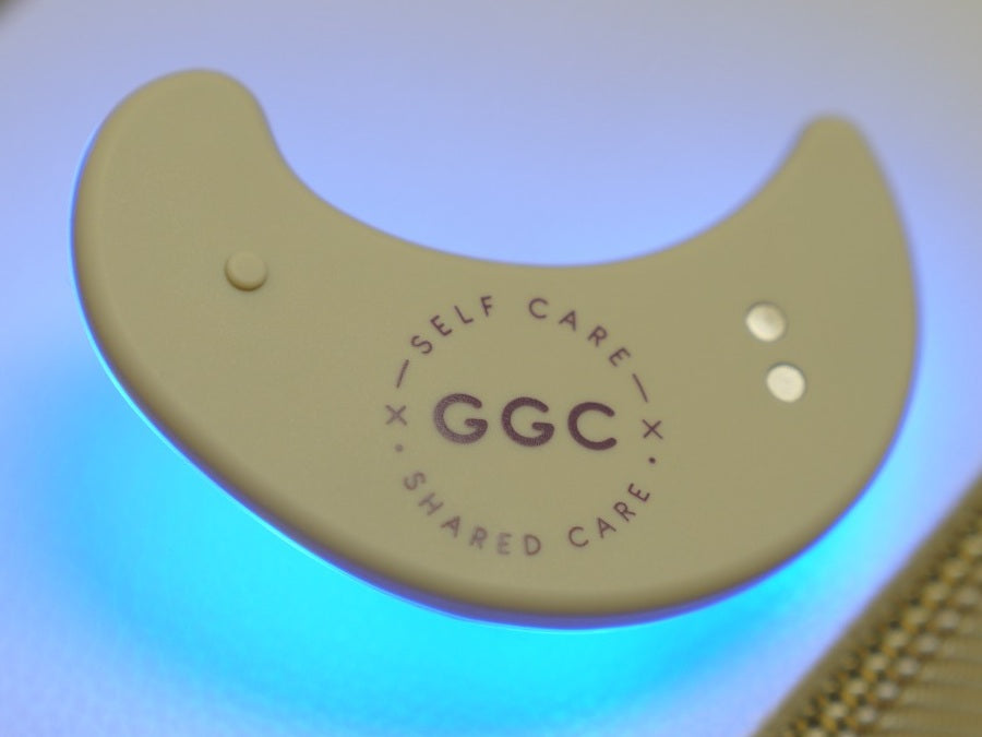 GGC LED patch with blue light glowing beneath it
