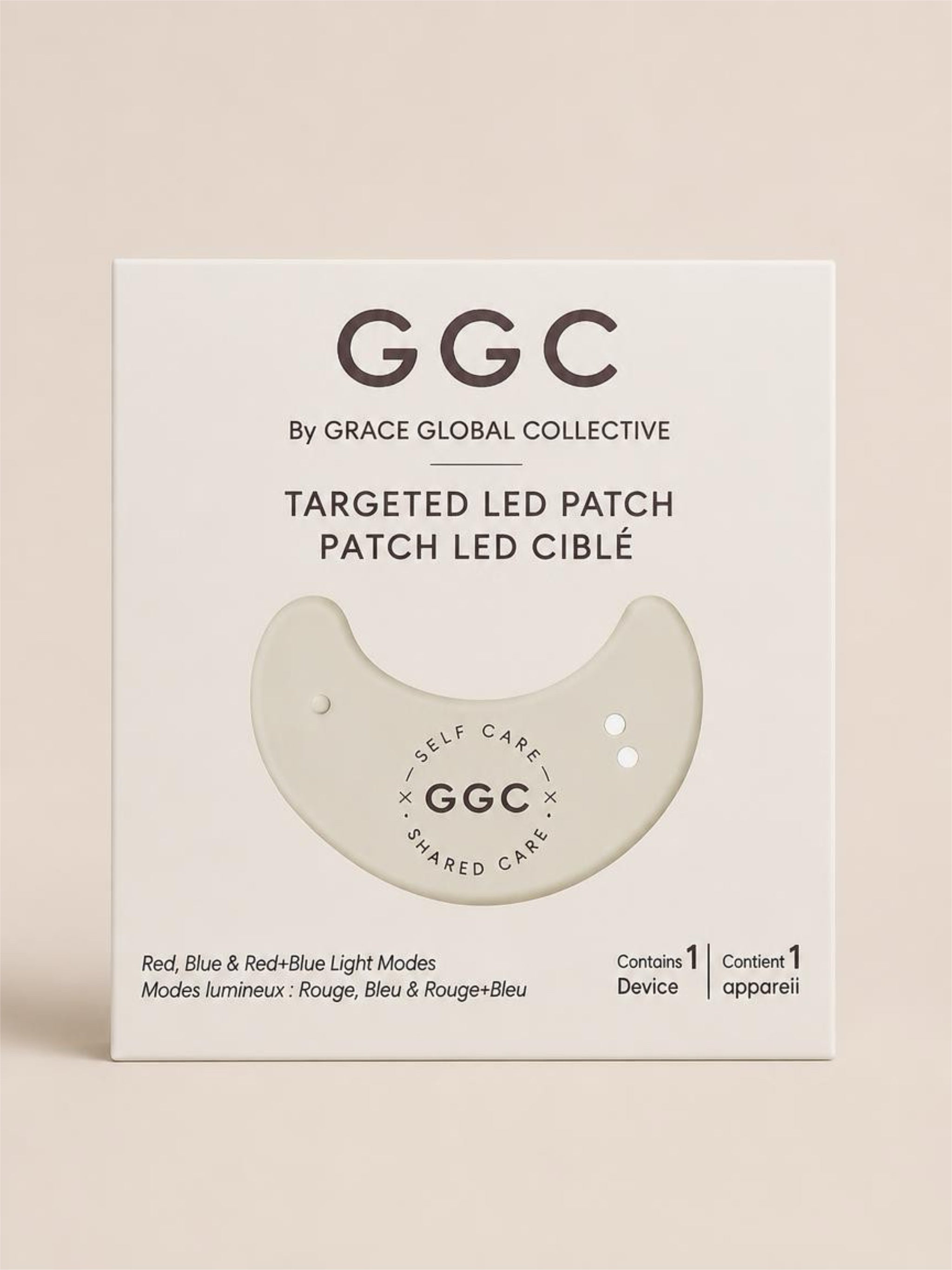 GGC Targeted LED Patch in its closed cream packaging